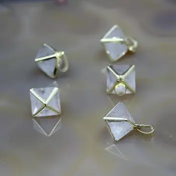 

5Pcs/lot,Natural Crystal Quartzs Faceted Nugget Charms,Gold Edges Gems Stone Double Pyramid Octahedron Pendants,Jewelry Making