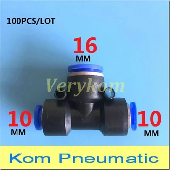 

Wholesale 100pcs/lot Pneumatic Tube Hose 10mm To 16mm Pipe Unequal Enlarge Union Tee Air Fitting Quick Connector PEG 10-16-10 T