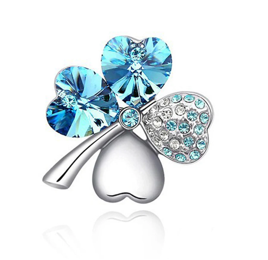 

Austrian Crystal jewelry cute romantic pins fashion Four Leaf Clover rhinestone brooches for women accessories
