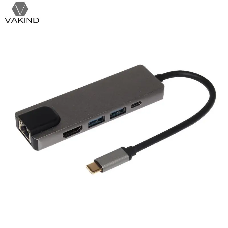 

VAKIND 5 in 1 Multifunctional USB Type-C to HDMI Hub With Gigabit Ethernet Rj45 Lan Fast Charging Adapter for Macbook Pro