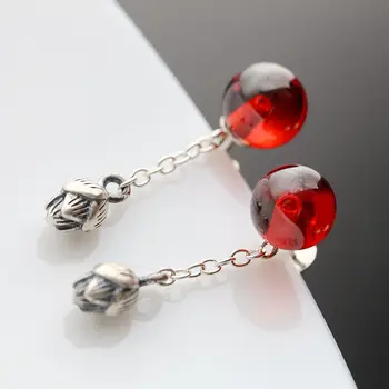 

Handmade Mosaic garnet red tassel 925 sterling silver earrings