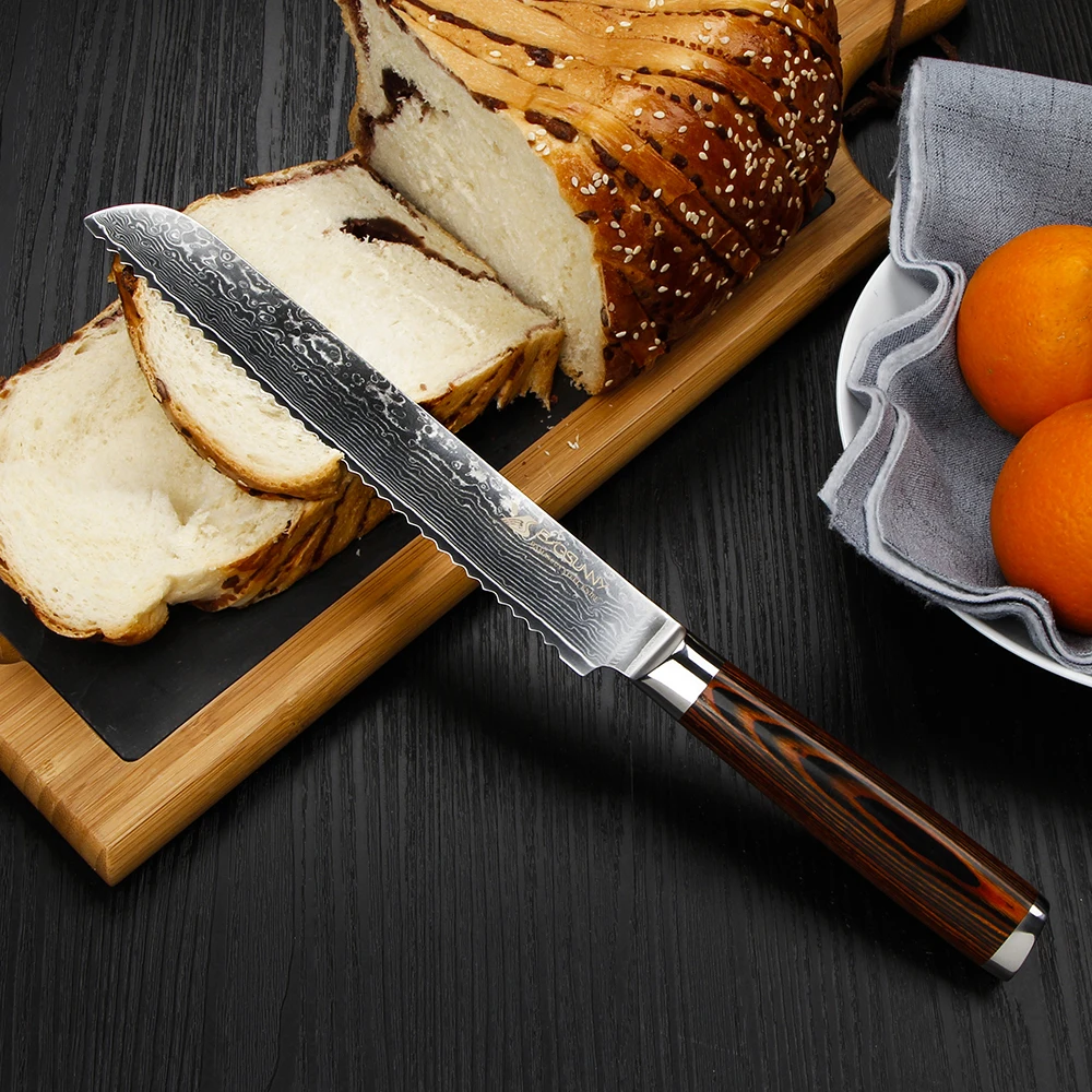 BIGSUNNY Serrated Bread Knife (8-Inch Blade) - Premium Damascus Steel Slicer Cake Great for Home and Pro Use | Дом и сад