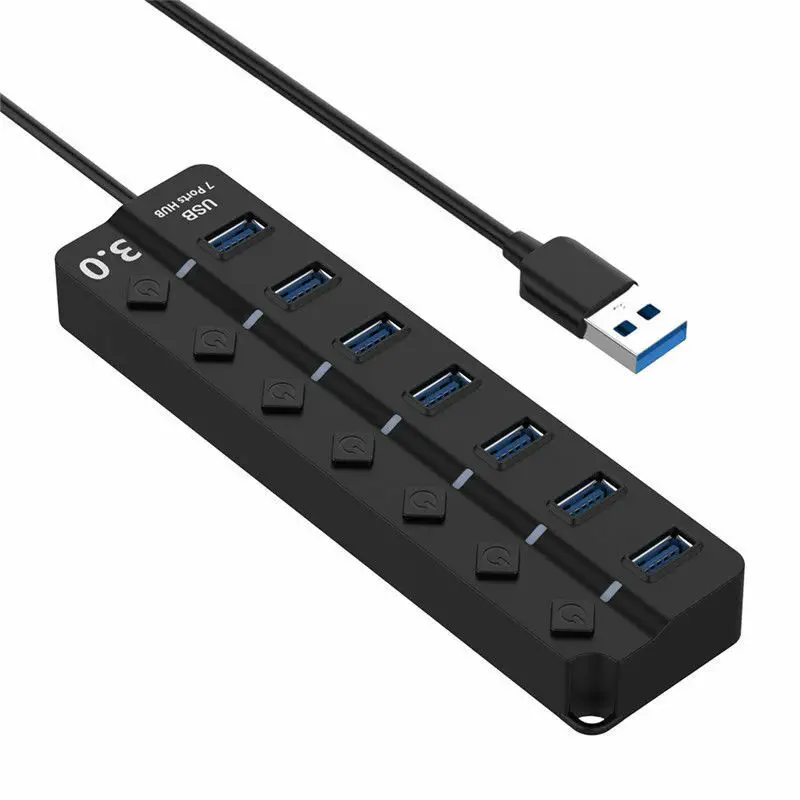 Fealushon 4/7 Порт USB 3.0 Концентратор 5 Гбит / с Высокоскоростной Вкл. Выкл. Включает адаптер переменного тока для ПК - Цвет: 7 Port