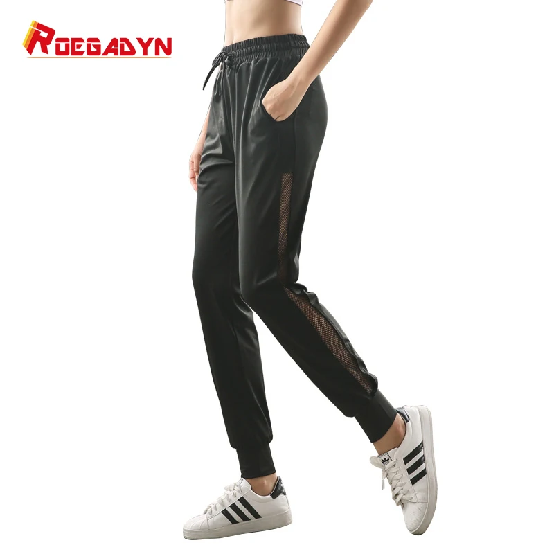 

roegadyn Black Running Sports Pants High Waist Women Athletic Trousers Yoga Sports Leggings Pants