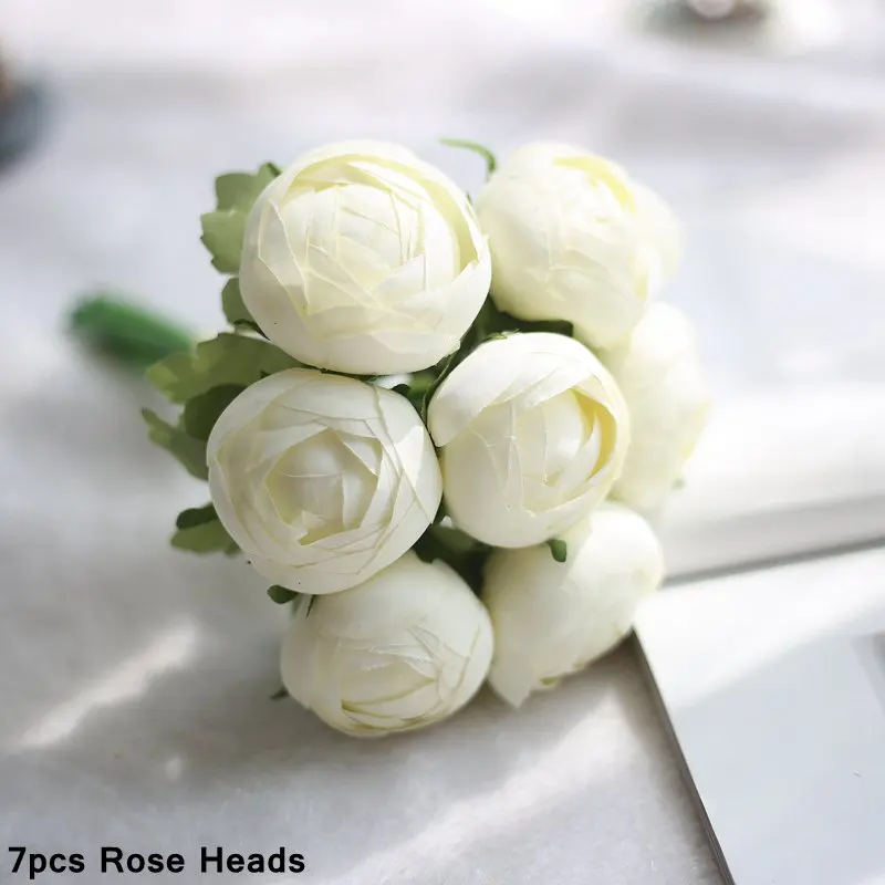 Один Букет искусственных цветов, букет роз, шелковые розы, свадебные цветы, домашний декор, свадебные украшения, цветы - Цвет: 1322-white