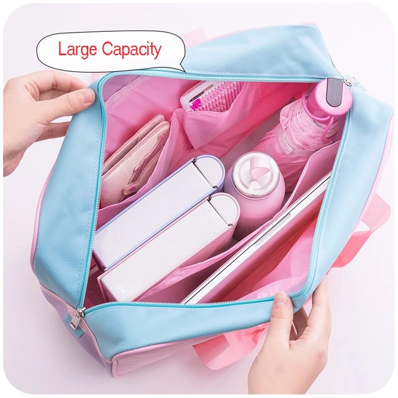 Preppy Style Pink Travel Shoulder School Bags For Women Girls Canvas Large Capacity Casual Luggage Organizer Handbags Totes