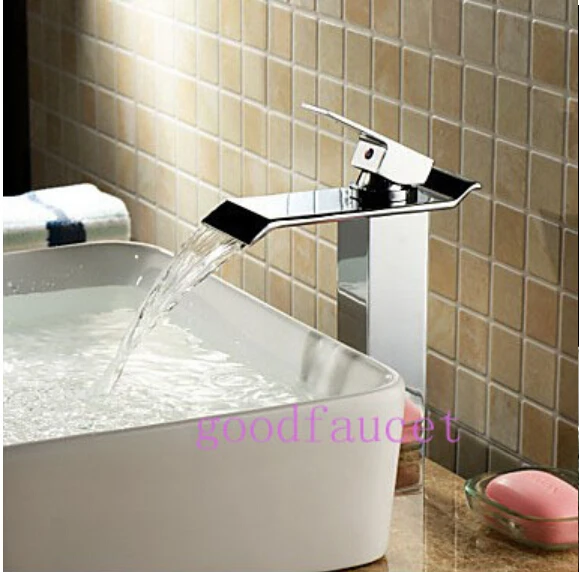 

Wholesale And Retail Promotion Chrome Square Waterfall Basin Sink Faucet w/ One Handheld & Vessel Mixer Tap