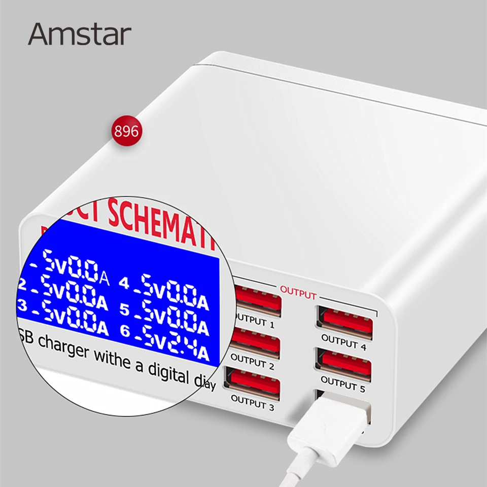 Amstar 6 Порты 40 Вт USB Зарядное устройство Quick Charge 3,0 Быстрая зарядка USB зарядная док-станция с светодиодный Дисплей для iPhone XS samsung S9 Xiaomi