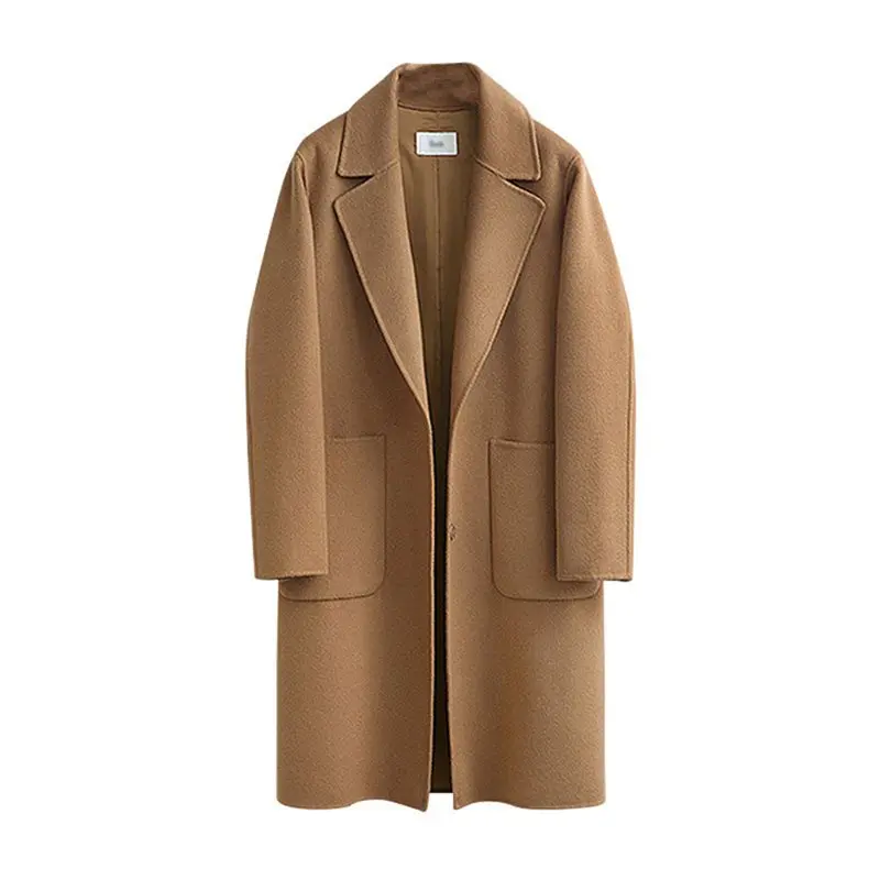 

Office Ladies Winter Casual Elegant Vintage Plus Size Wool Women Long Trench Coats Loose Lapel Button Pocket Autumn Overcoats