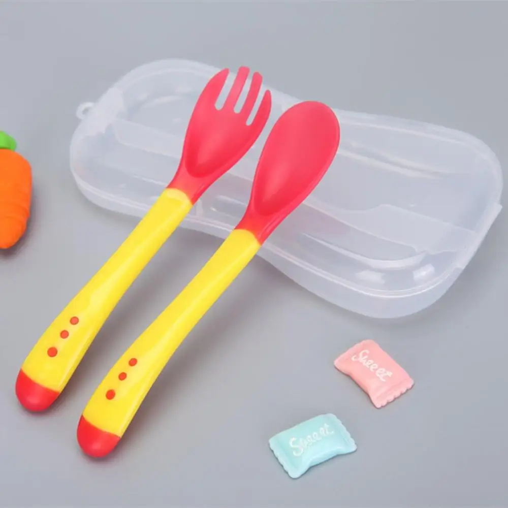 1 шт., столовые приборы для кормления детей, безопасная силиконовая ложка-вилка с датчиком температуры, детские столовые приборы, ложки для кормления, 6 цветов - Цвет: Spoon Fork Set 3