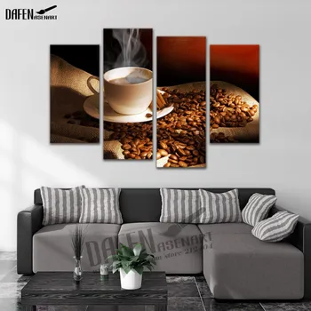 

4 Piece HD Modern Canvas Painting Coffee beans Posters Wall Art with Framed Modular Picture for Kitchen Canvas painting