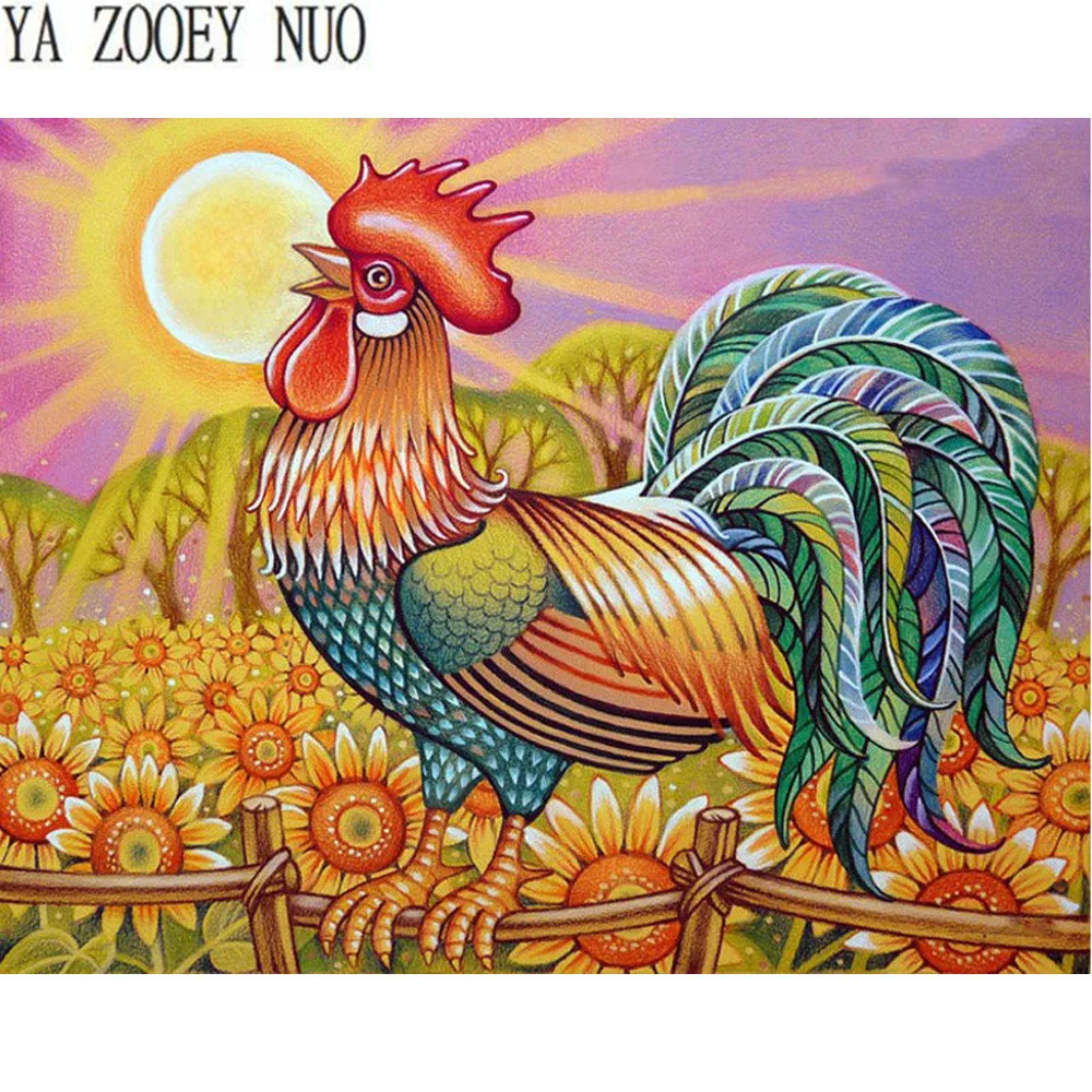 

YA ZOOEY NUO 5DDIY Diamond Painting Animal cock Diamond embroidery Rhinestone Cross Stitch Rooster and sun sunflower Decor KL482