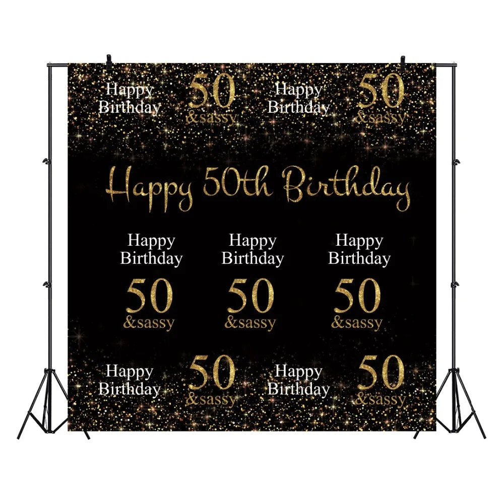 Laeacco Happy 50th Birthday Party Celebration Gold Polka Dot Poster Photography Background Photo Backdrop Photocall Photo Studio