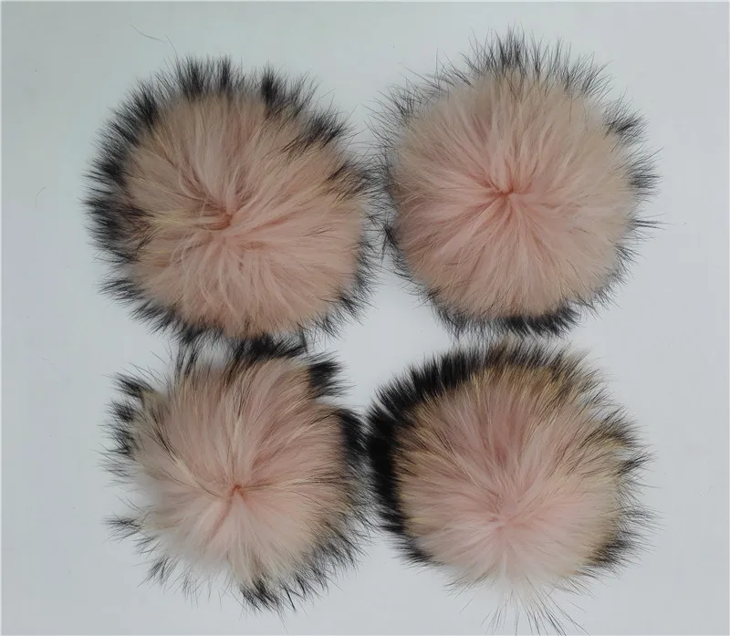 15cm Pink Зимние разноцветные окрашенные вязанные шапки-бобы с натуральным мехом енота 15 см, женские меховые шарики для шапок, брелки, сумки, аксессуары для обуви - Цвет: 15cm Pink