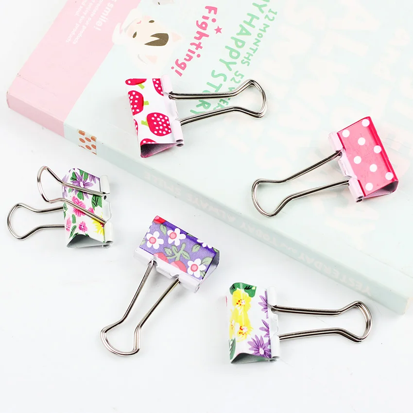 

24 PCS/ pack 25x47mm Large Fresh Style Flower Printed Metal Binder Clips Notes Letter Paper Clip Office Supplies
