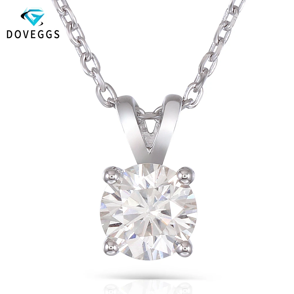 

DovEggs Platinum Plated Silver Necklace 2CTW 8mm GH color Lab Grown Moissanite Diamond Pendant Necklace for Women