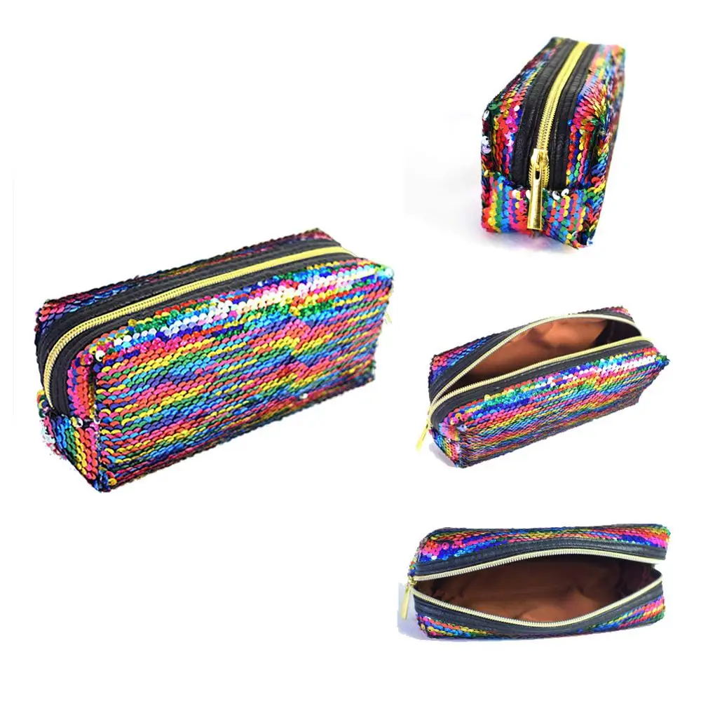 

Fashion Reversible Sequin Flip Changing Color Storage Box Student Girl Pencil Case Stationery Bag Cosmetic Office Organizer Case