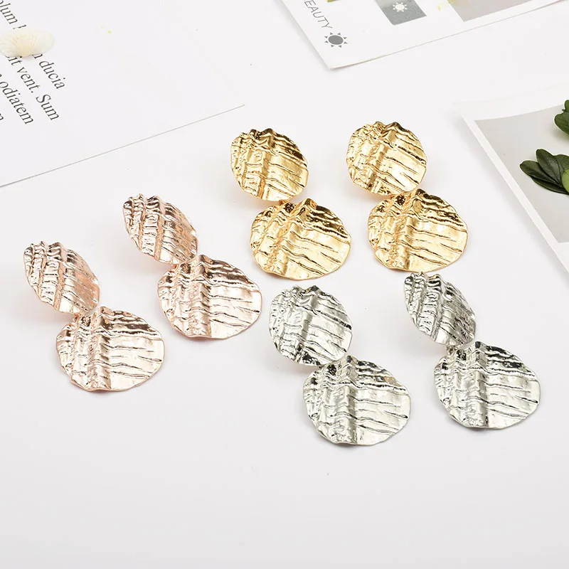 

ZA Vintage Gold Metal Hanging Dangle Drop Earrings Exaggerated Style Geometric Round Earring Jewelry Accessories For Women