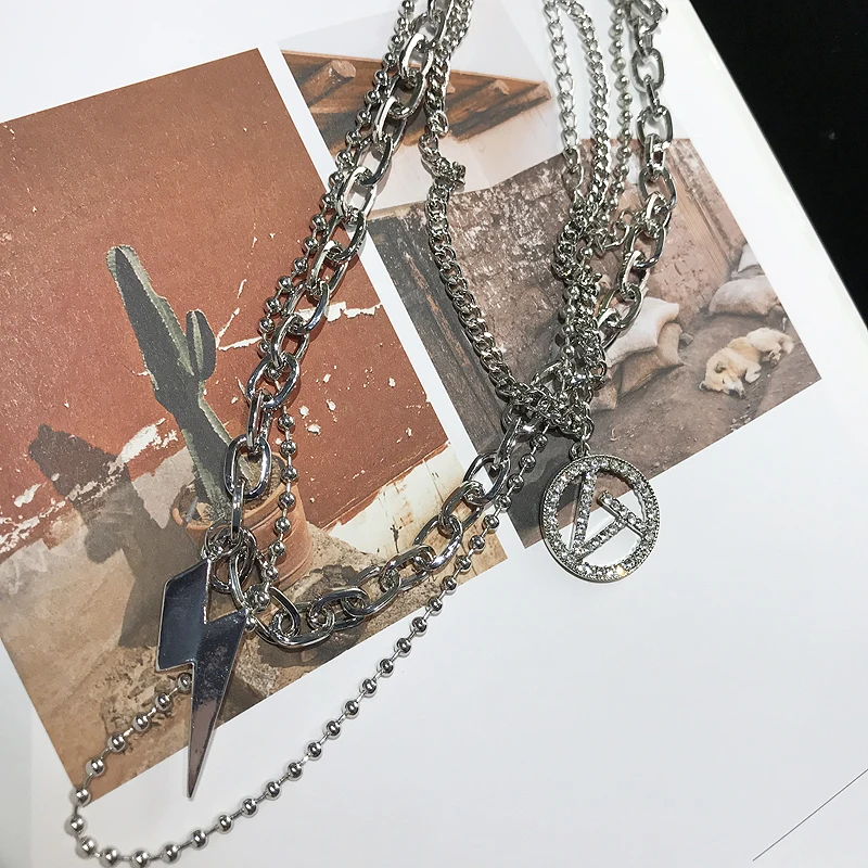 

ABC multi tier wearing lightning letter necklace female clavicle chain street collar Bijoux hombres mujeres Punk joyer1a Hip hop