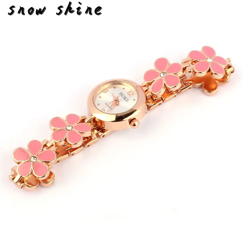 snowshine 10xin 1PC Fashion Daisies Flower Rose Gold Bracelet Wrist font b Watch b font Women