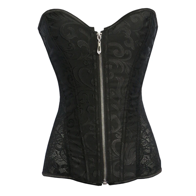 Zip Front Lace Back Waist Overbust Trainer Corsets and Bustiers Sexy XS