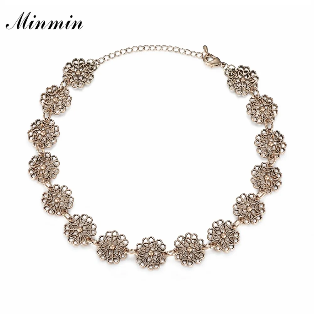 

Minmin 2019 New Design Bohemia Flower Metal Tattoo Choker Necklace for Women Vintage Statement Collar Choker Party Jewelry XL122