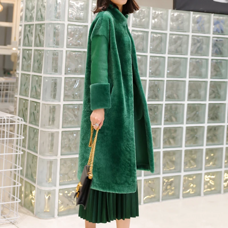 

Real fur coat women winter thick warm shearing fur jacket genuine sheepskin leather one piece fur coat long design NPI 80311F