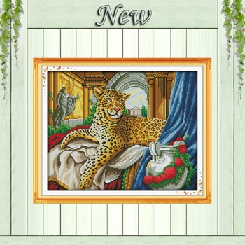 

Golden Leopard,noble animals Home Decor,11CT pattern printed on the canvas DMC Cross Stitch kits,14CT needlework Sets embroidery