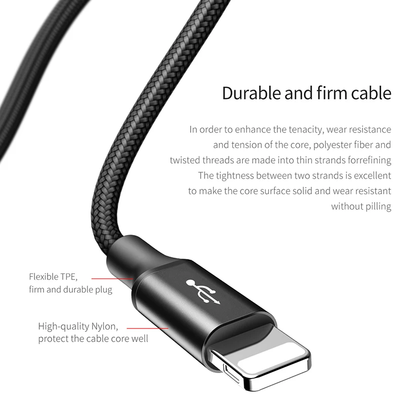 Baseus 2 in 1 USB Cable For iPhone Xs Max Xr X 8 7 6 Fast Charging Charger Micro USB Cable Android Mobile Phone Microusb Cable