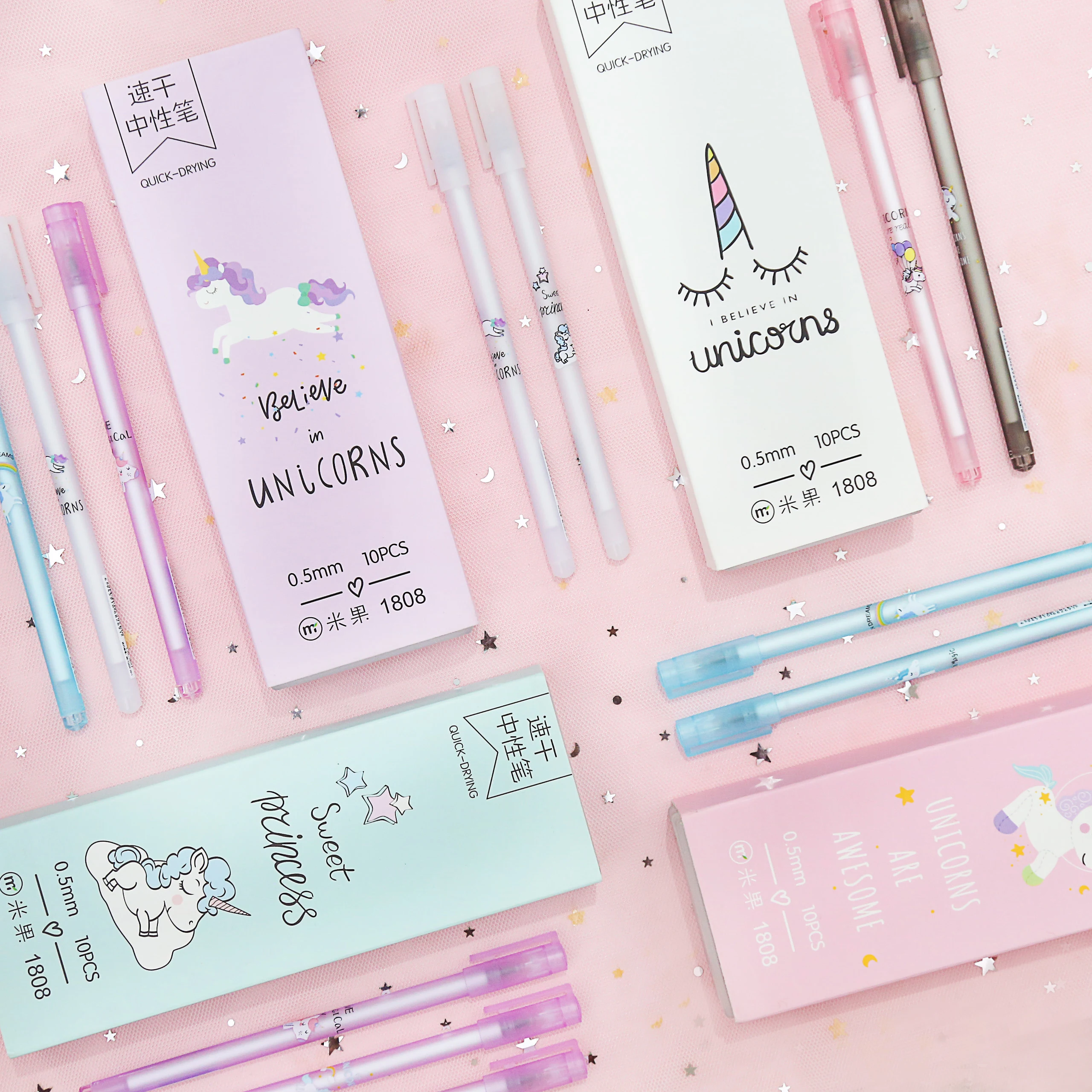 

10pcs/lot Cute Gel Pen with Pen Box 0.5mm Lovely Unicorn Set Student Black Ink Animal Stationary Pens Kawaii