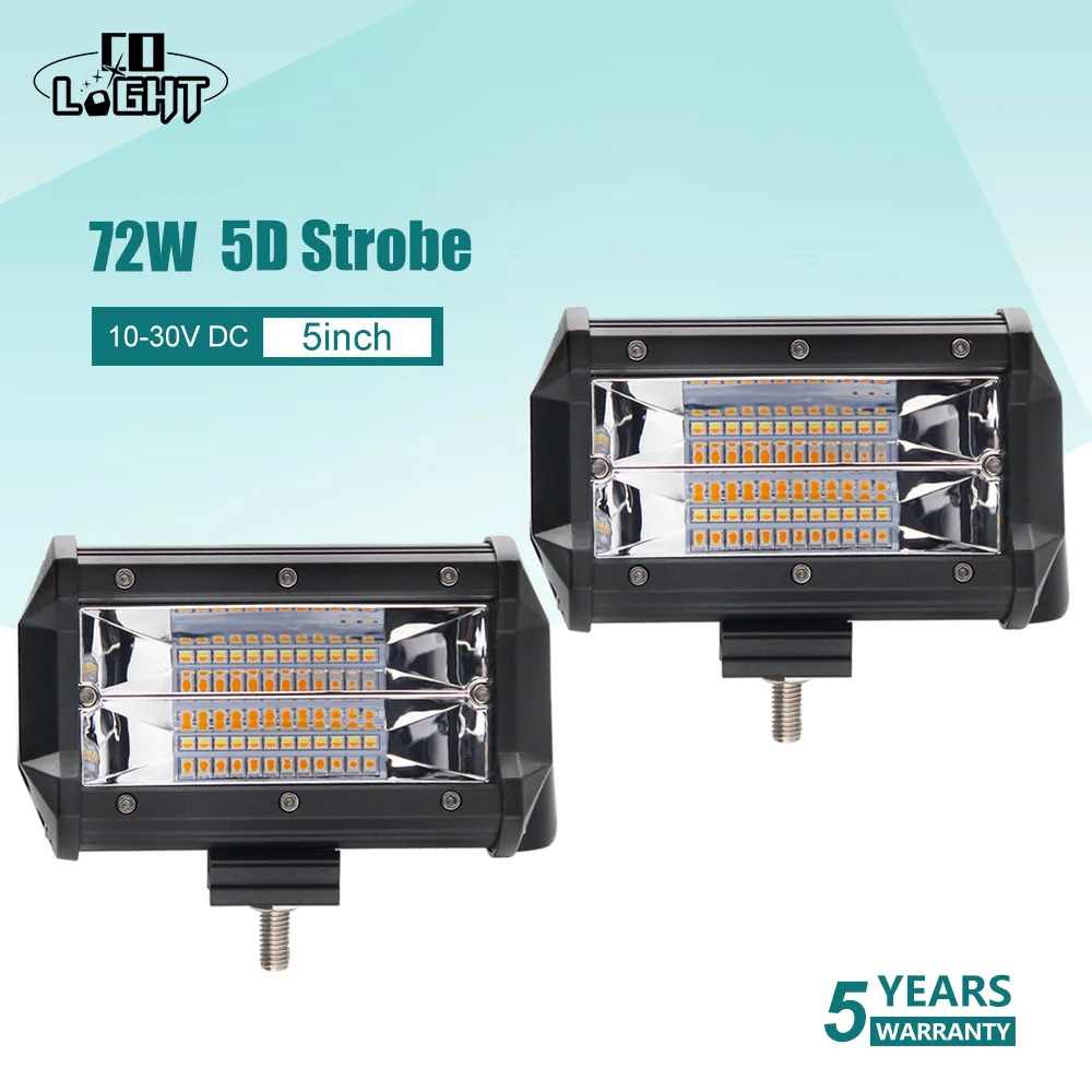 

CO LIGHT 5inch 72W Led Work Light 12V 5D Strobe Car Driving Lamp White Amber Offroad Light Bar for 4x4 Trucks Jeep ATV Fog Light