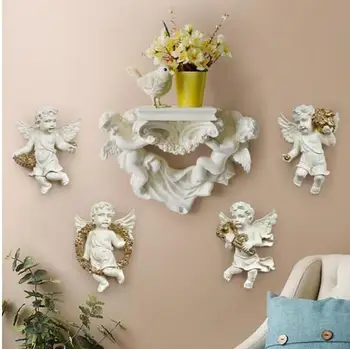 

European home interior creative Angel three-dimensional wall background Fresco Craft Decoration Resin wall holder hanging shelf