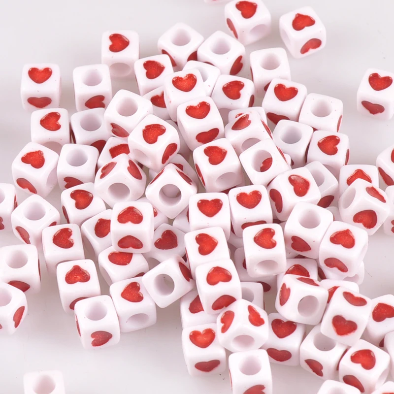 

Mixed color Acrylic white and red Loose Heart Cube Pony Beads For Jewelry Making 7X7mm 100Pcs YKL0655X