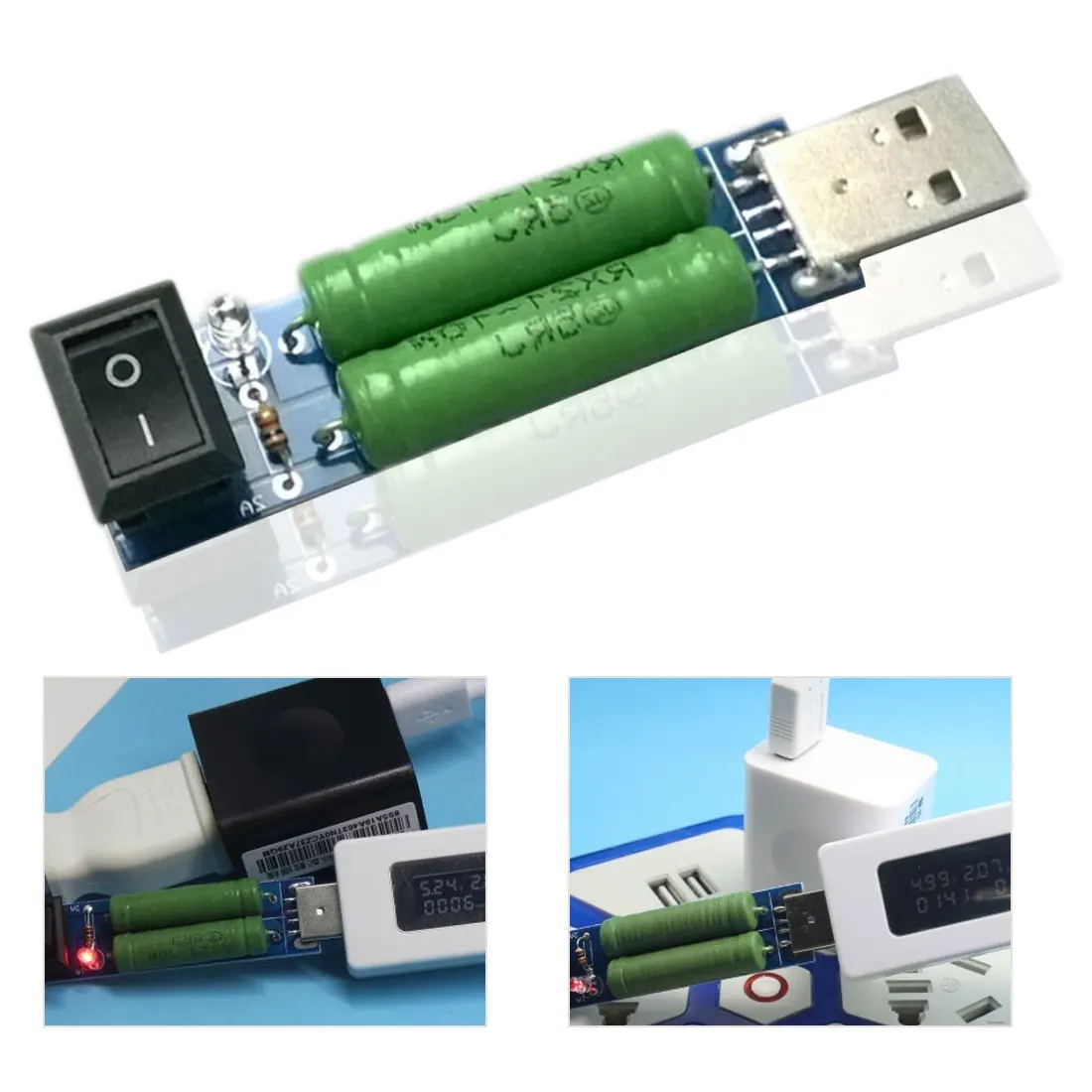 USB Charge Current Detection Load Testing instrument 2A/1A Discharge Aging Resistance USB Power Adapter