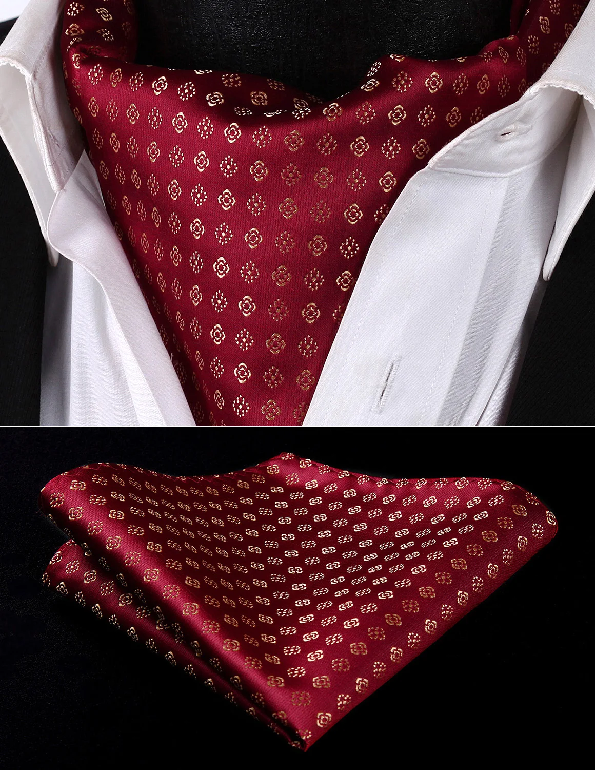  RF118RS Party Classic Pocket Square Wedding Red Golden Floral Dot Men Silk Cravat Ascot Tie Handker