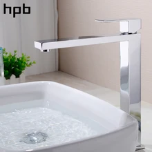 HPB Tall Basin Sink Faucet Bathroom Brass Chrome Single Lever Mixer Tap Hot And Cold Water High Quality Square Style HP3130 free shipping brass material bronze finished high quality bathroom hot and cold single lever basin sink faucet tap mixer