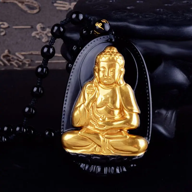 

Natural Gold Black Obsidian Carved Buddha Lucky Amulet Pendant For Women Men pendants Fashion Jewelry