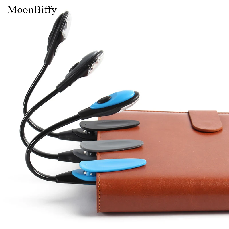 

1pc WholeSale Dropshipping MOONBIFFY Led Book Light Mini Clip-On Flexible Bright LED Lamp Light Book Reading Lamp For Travel