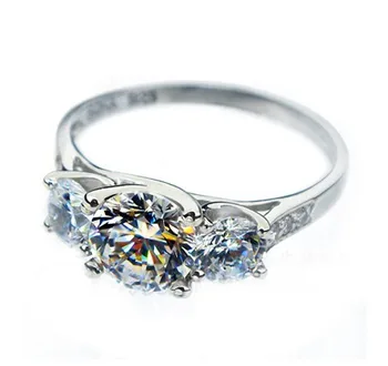 

Pure 18K White Gold Au750 Ring 1.7CT Three Stones Semi Mount Female Wedding White Gold Ring Fine Jewelry For Her