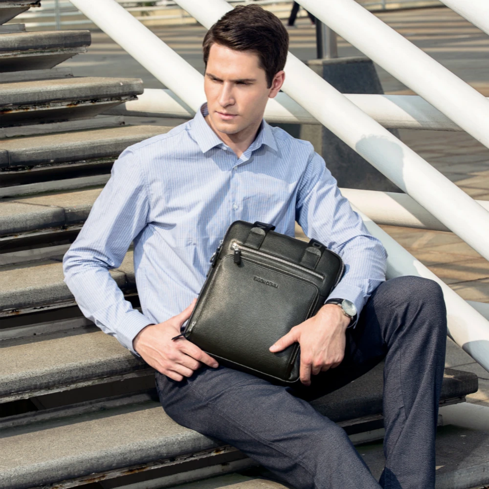 BISON DENIM Genuine Leather Men's Briefcase Business Handbag Shoulder Messenger ipad Laptop Bag Men's Tote N2333 student briefcase