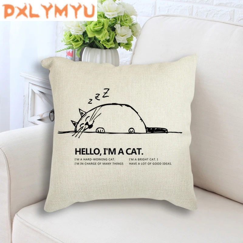 

Cartoon Lazy Cat Minimalist Art Cushion Cover Linen Polyester Throw Pillow Case Striped Geometric Cat Cushion Cover Sofa Decor