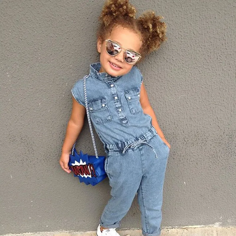 

Summer Baby Toddler Baby Kids Girls clothes V-neck sleeveless Button Overall Romper newborn cotton Geometry Jumpsuit one pieces