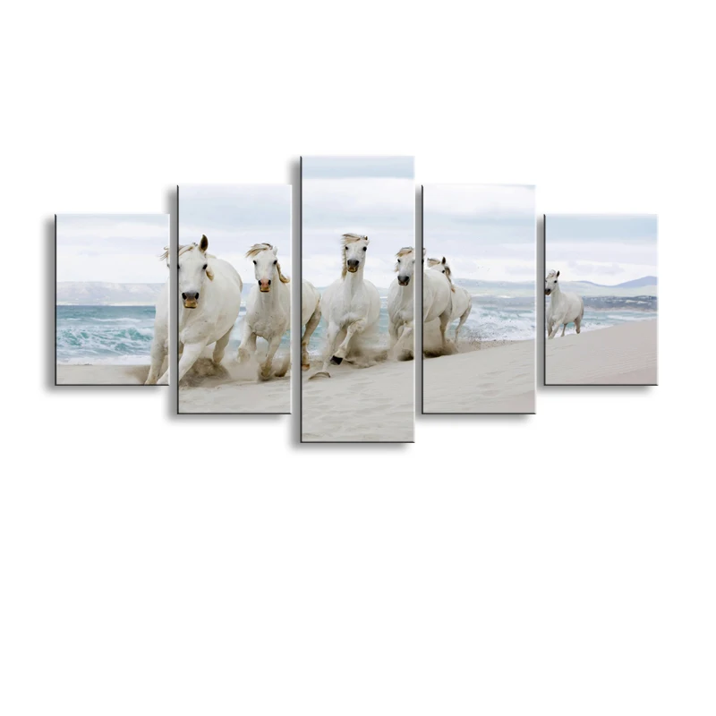 

5 pieces high-definition print horse canvas painting poster and wall art living room picture B-047