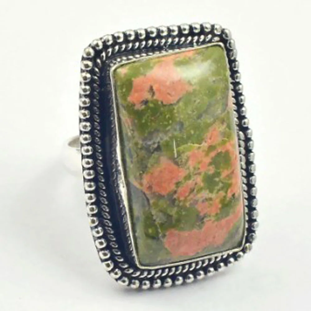 

Unakite Ring Silver Overlay over Copper, USA Size 9 , R3491