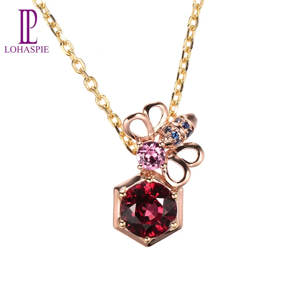 

Lohaspie Solid 18K 750 Rose Gold 1.83ct Natural Rhodolite Garnet Sapphire Pendant New For Women's Gemstone Fine Stone Jewelry