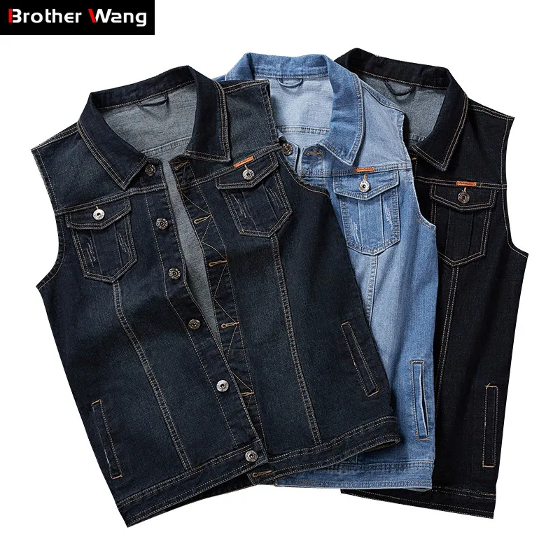 

3 Color 2019 New Men's Denim Vest Classic Style Casual Slim Fit Denim Jacket Male Blue Black Brand Clothes Plus Size 5XL 6XL 7XL
