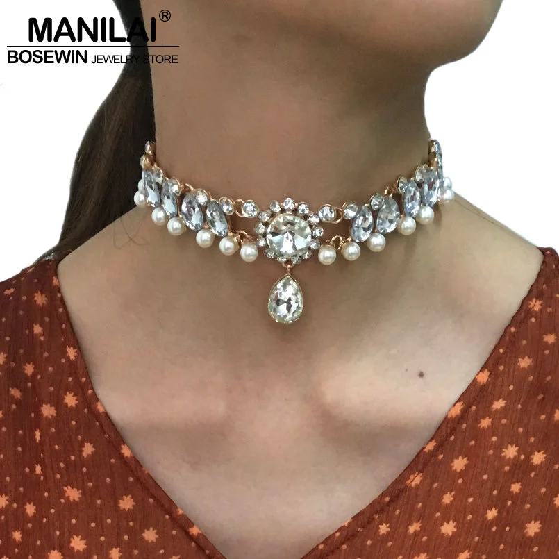 MANILAI Brand Charm Torque Acrylic Imitation pearl Chokers Necklaces Women Chunky Collar