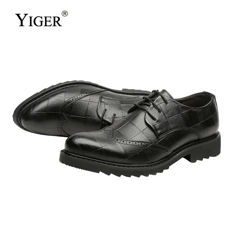 Броги YIGER мужские мягкая кожа Классическая обувь на шнуровке деловые туфли
