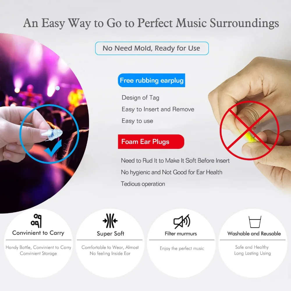 PUAroom 2 Pairs Silicone Ear Plugs Noise Reduction with 2 Pairs Sound Filters, Soft and Reusable, Ideal for Musicians,Motorcycle PUAroom 2 Pairs Silicone Ear Plugs Noise Reduction with 2 Pairs Sound Filters, Soft and Reusable, Ideal for Musicians,Motorcycle