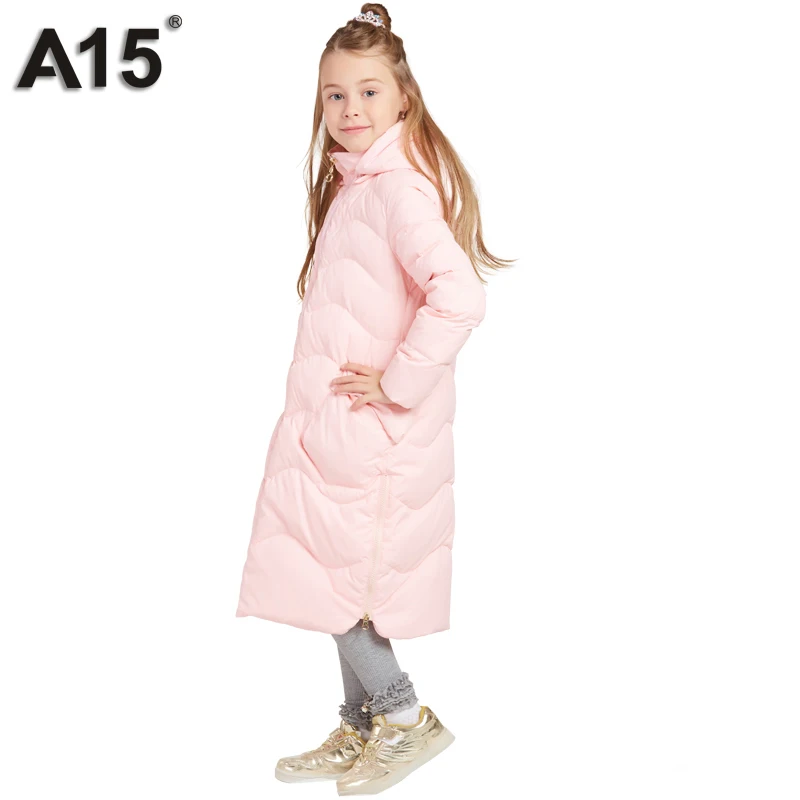 

A15 2018 New Kids Winter Jacket for Girls Down Jacket Thick Brands Princess Warm Long Coat Children Clothes Size 8 10 12 14 Year